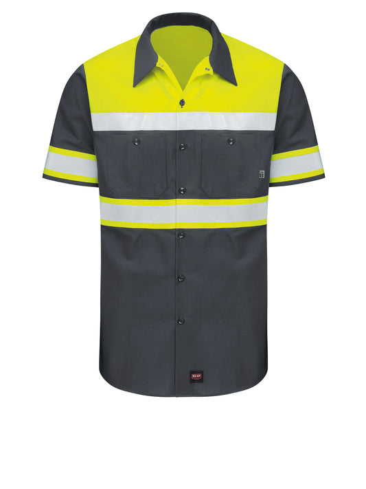 Men's Hi-Visibility Short Sleeve Color Block Ripstop Work Shirt - SY80YC - Charcoal