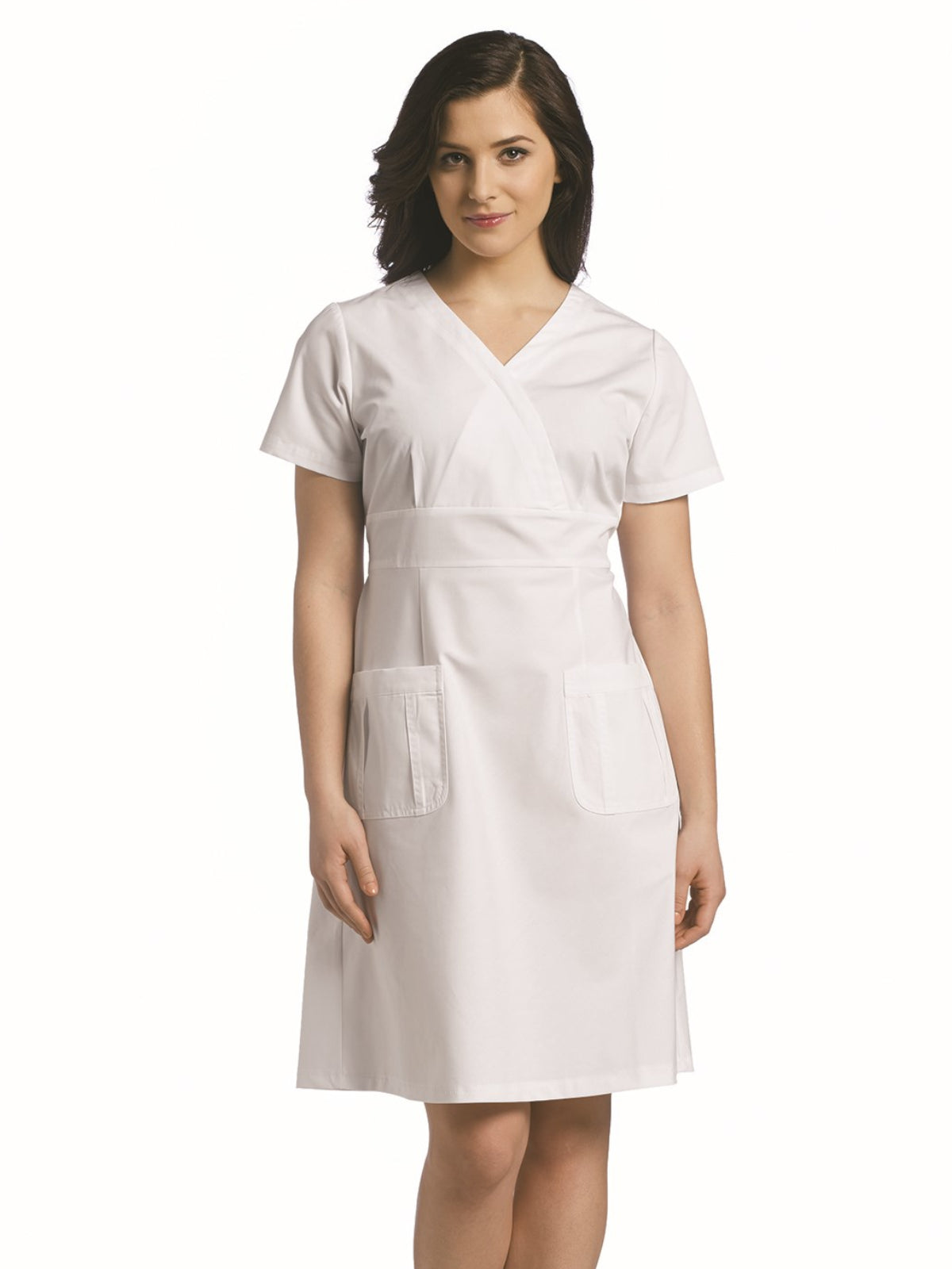 Mock Wrap A-Line Scrub Dress - 8011 - White
